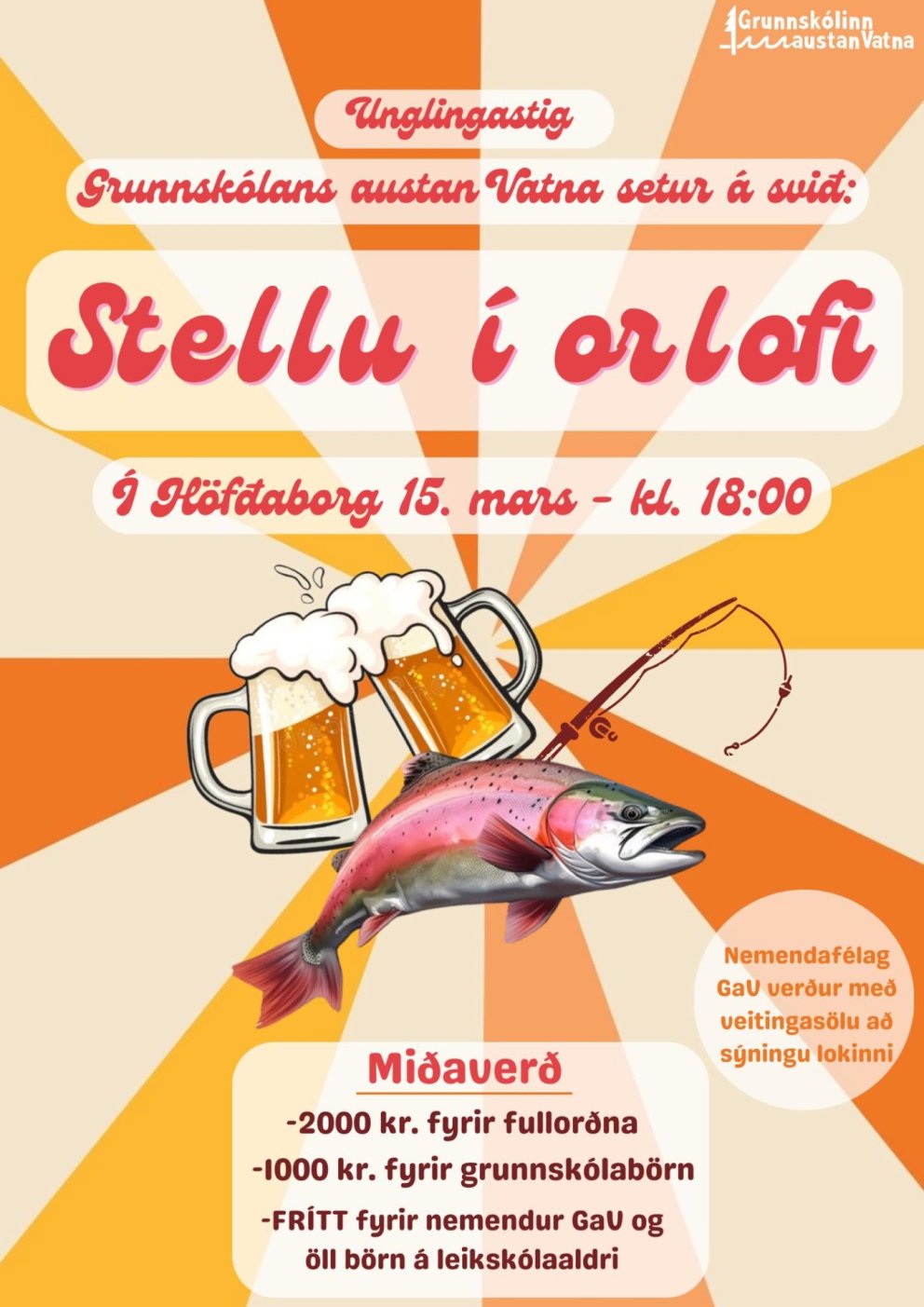 Árshátíð unglingastigs föstudagskvöldið 15.mars kl. 18:00