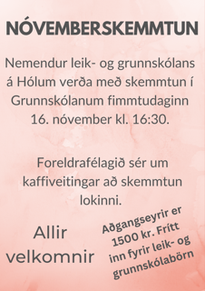 Nóvemberskemmtun fimmtudaginn 16.nóvember