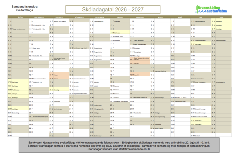 Skóladagatal 2026-27